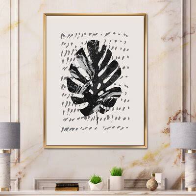 Palm Leaf Painting on Canvas Gold Floater Frame 40x22 X243433