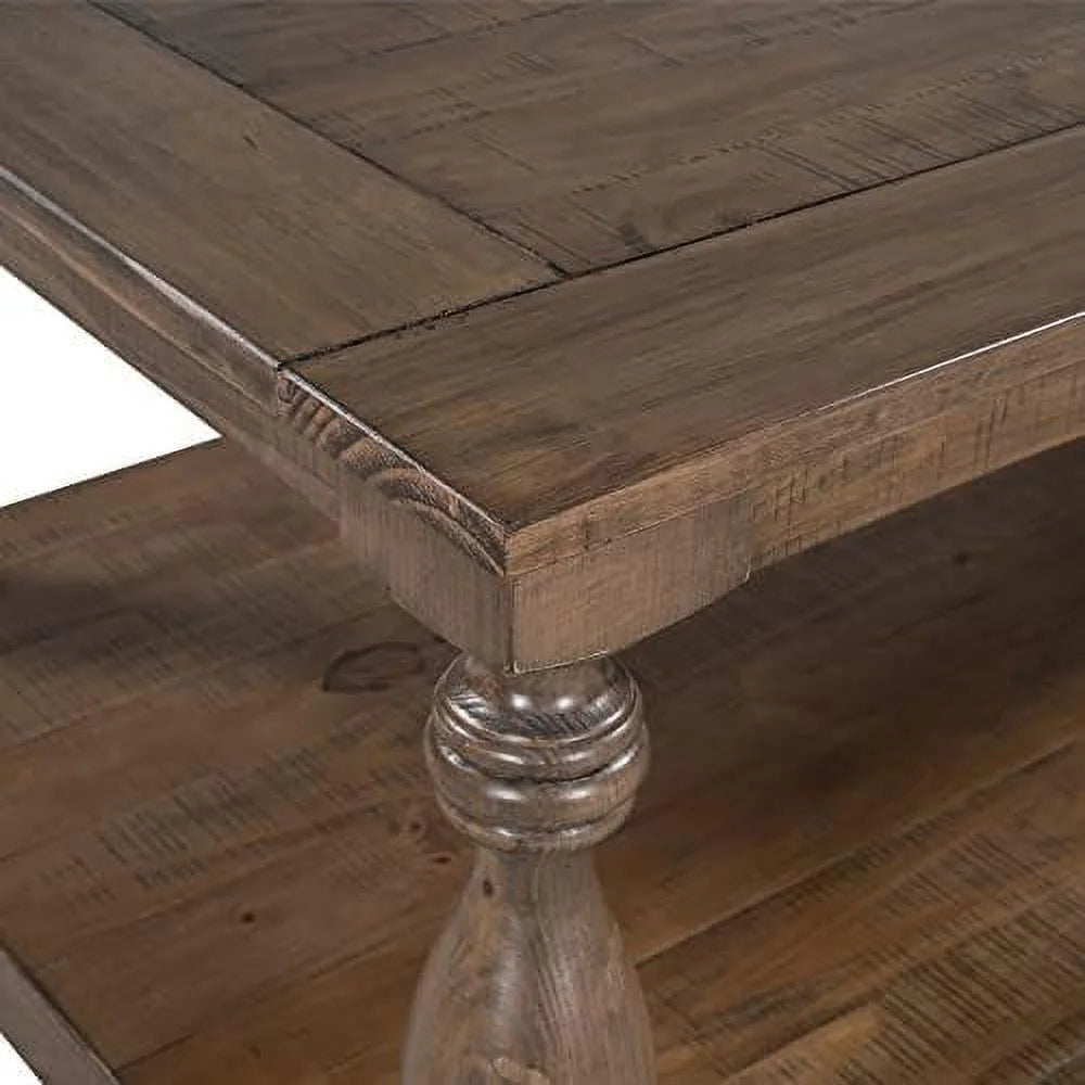 Yellow Brown Solid Pine Wood Coffee Table with Storage Shelf Z9847