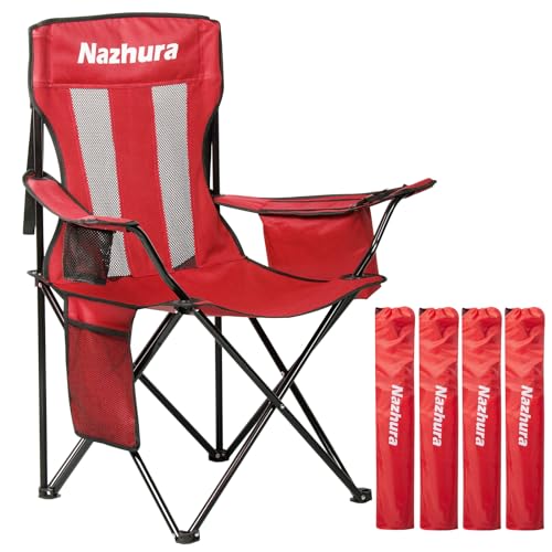 4 Pack Grey Folding Camping Chairs with Cooler Pouch J4045