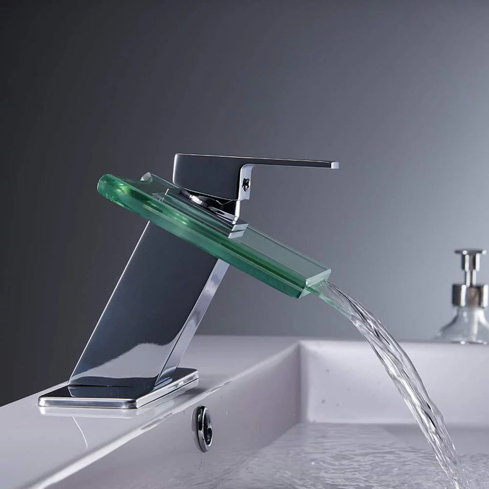 Single Hole Single-Handle Bathroom Faucet with Glass Spout in Polished Chrome U271