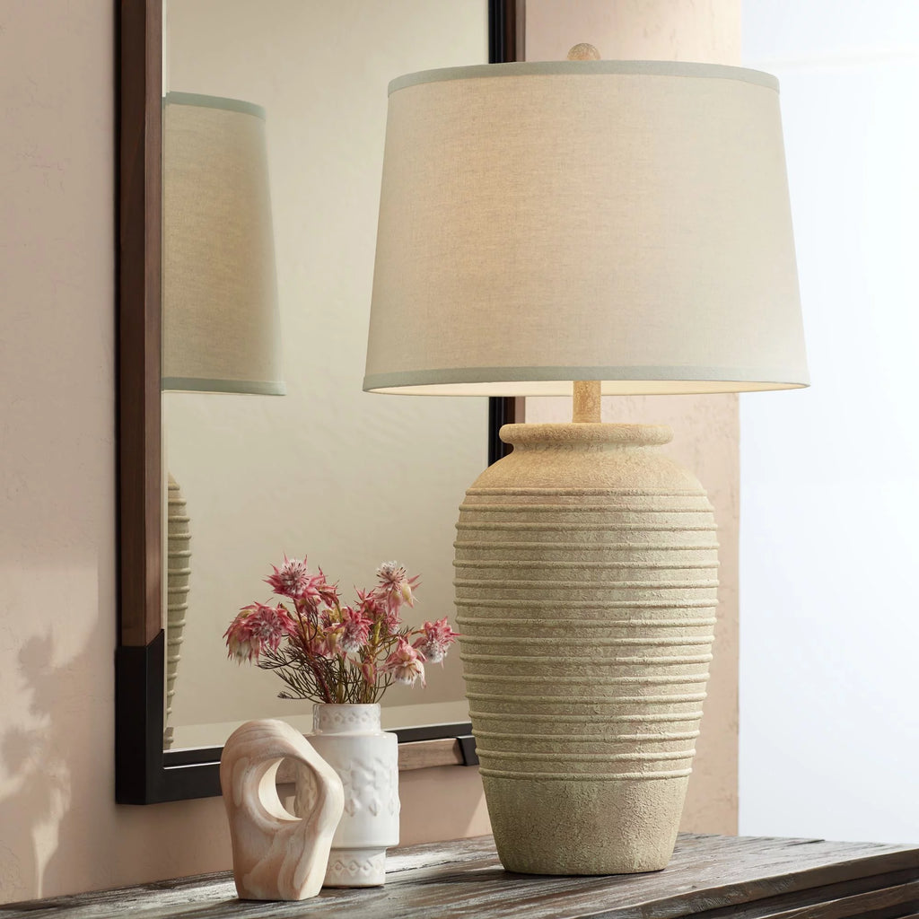 28" Tall Table Lamp with Cream Linen Drum Shade V74842
