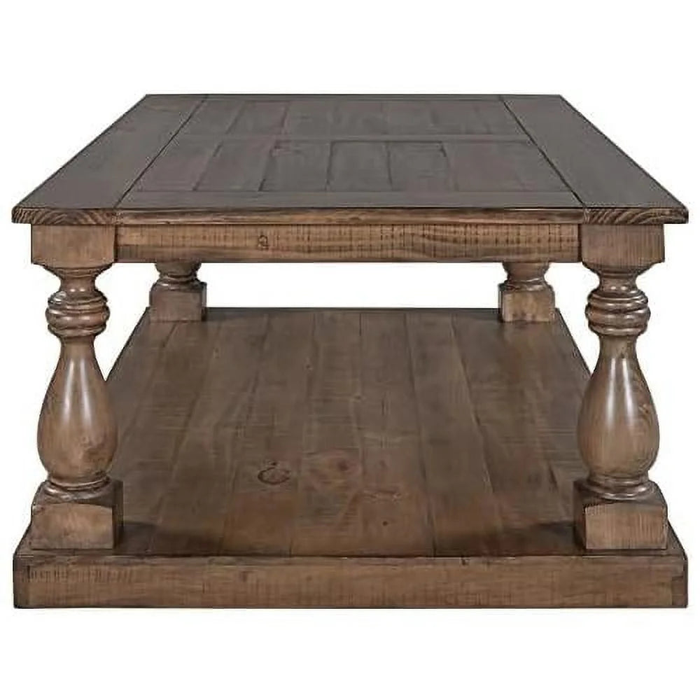 Yellow Brown Solid Pine Wood Coffee Table with Storage Shelf Z9847