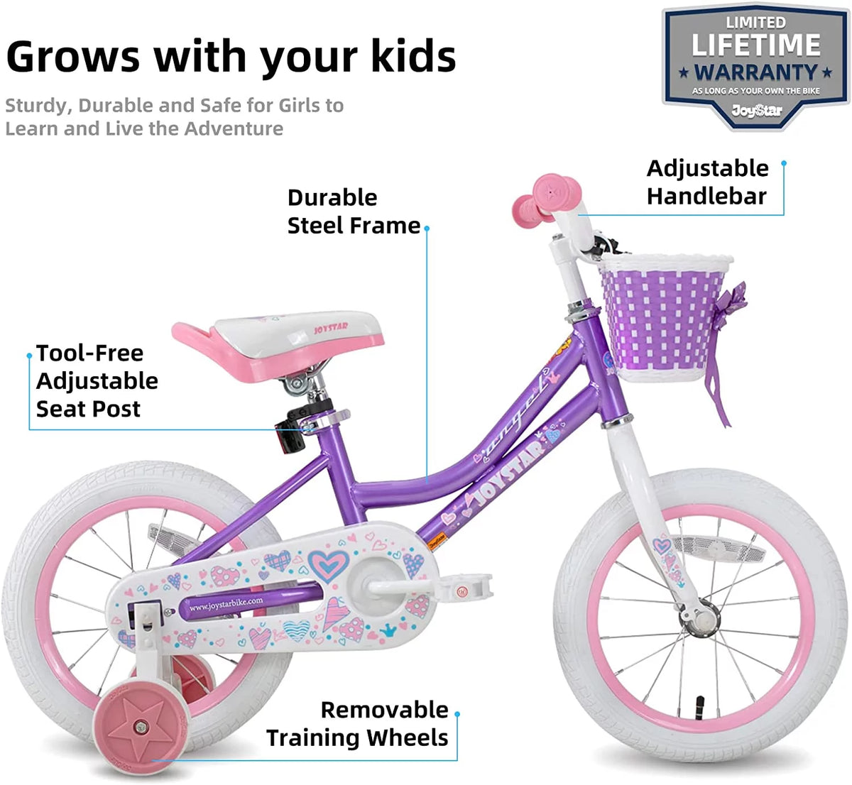 12 14 16 18 Inch Kids Bike with Training Wheels & Basket W25500