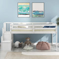 White Twin Size Loft Bed with Stairs and Storage N722
