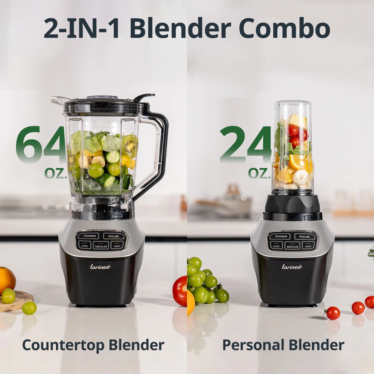 64oz Countertop and Personal Blender, 3 Speeds Pulse, Black T3974