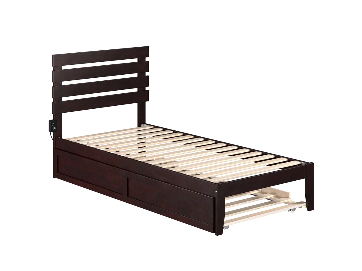 14" Twin XL Wood Platform Bed Frame with Trundle, Espresso J30528