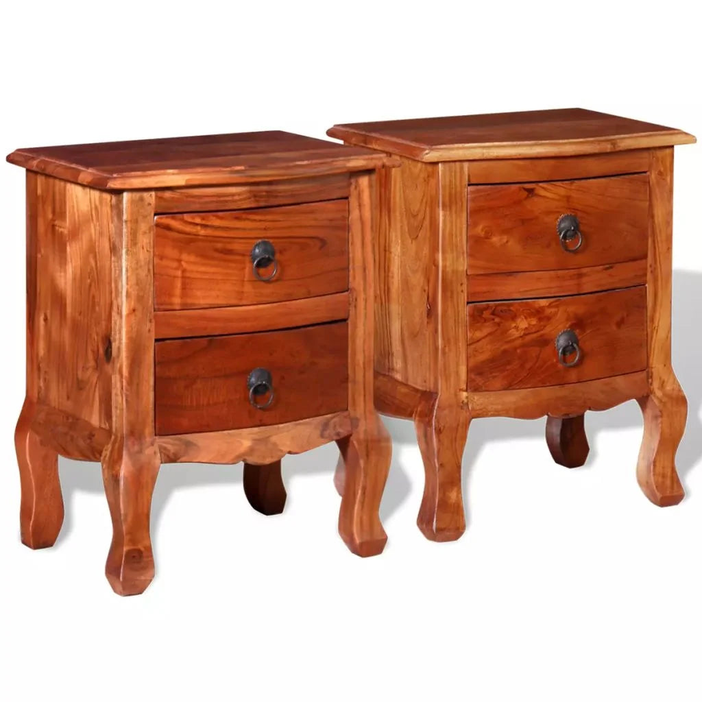 2 pcs Solid Acacia Wood Nightstands with Drawers H965
