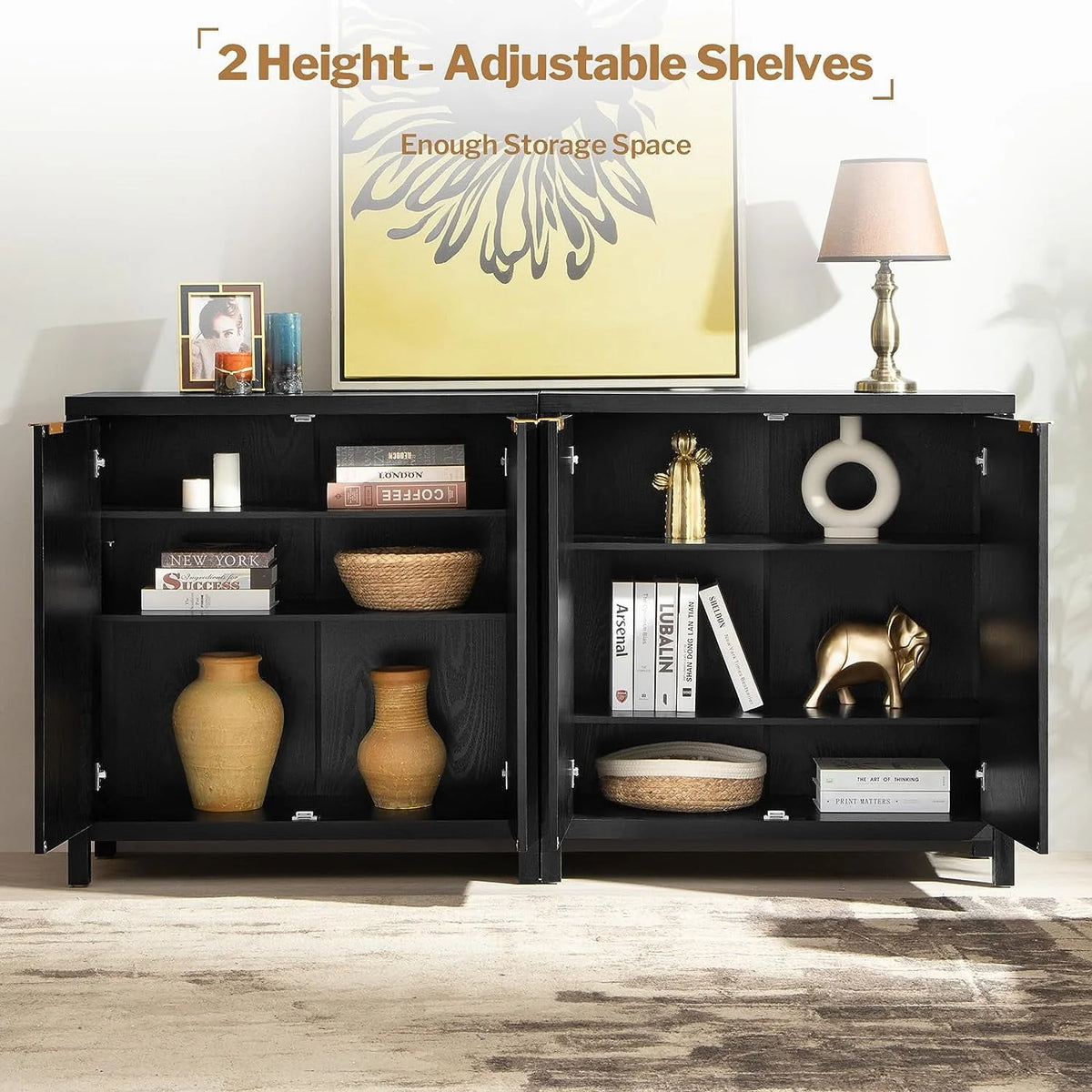 Set of 2 Rattan Cabinet with Doors V354384