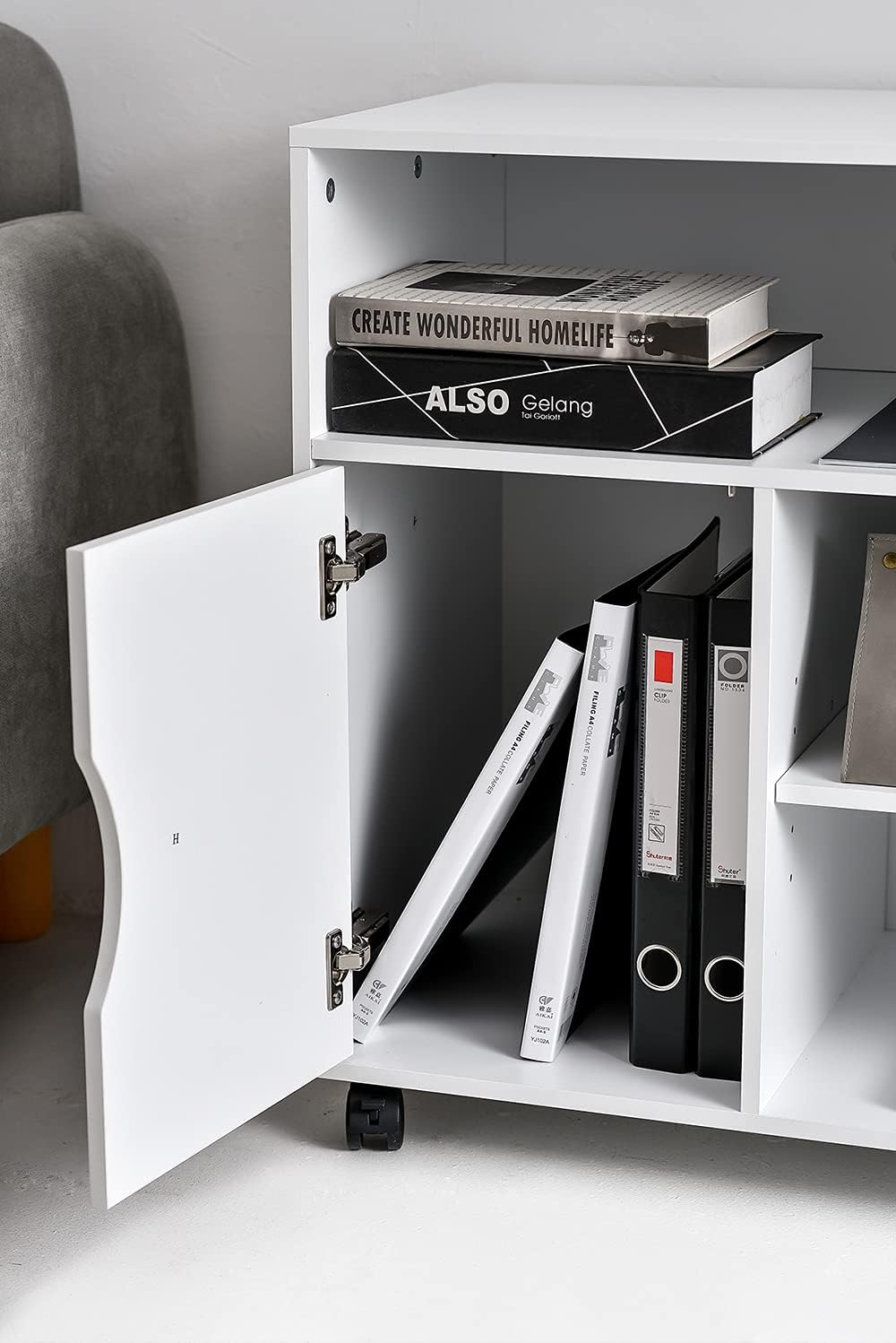 Mobile File Cabinet with Wheels and 3 Open Shelves N1068