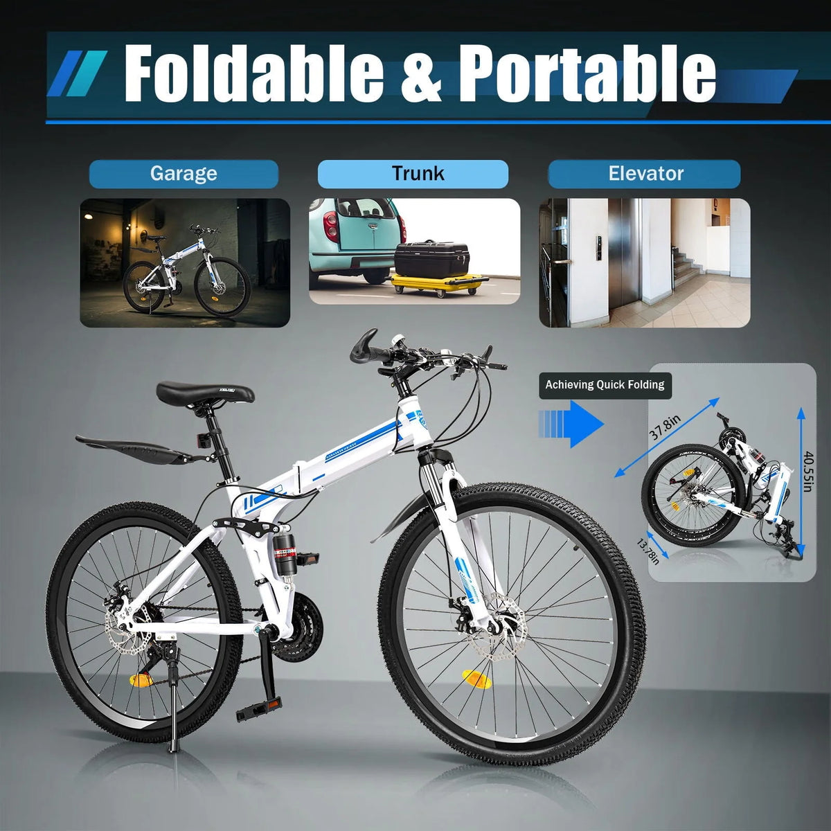 Folding Bike 21-speed Blue & White A867828
