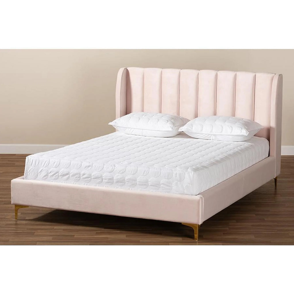 Light Pink Velvet Queen Size Platform Bed S64844