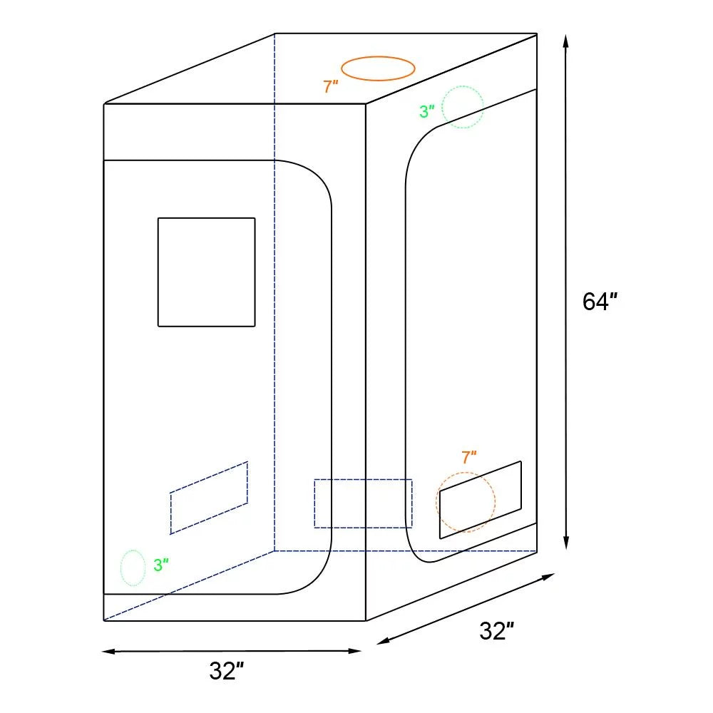 32"x32"x64" Hydroponic Grow Tent with Floor Tray Y43169