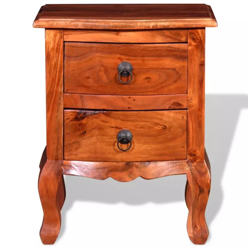 2 pcs Solid Acacia Wood Nightstands with Drawers H965