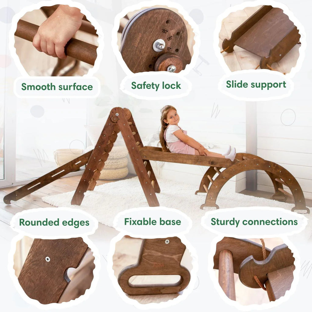 4-in-1 Wooden Foldable Indoor Playground with Climbing Arch Slide Board and Net A14204