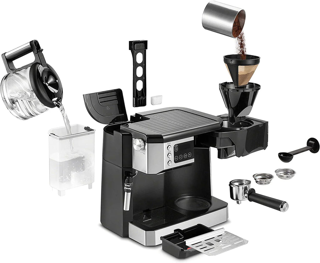Combination Coffee Maker & Espresso Machine with Milk Frother and Glass Coffee Pot R264