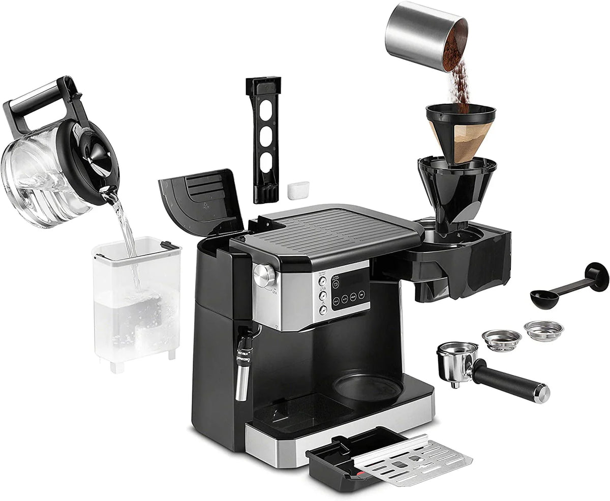Combination Coffee Maker & Espresso Machine with Milk Frother and Glass Coffee Pot R264