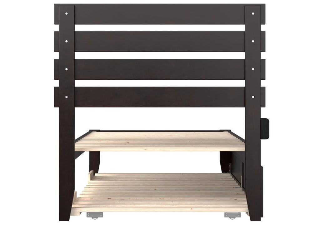 14" Twin XL Wood Platform Bed Frame with Trundle, Espresso J30528
