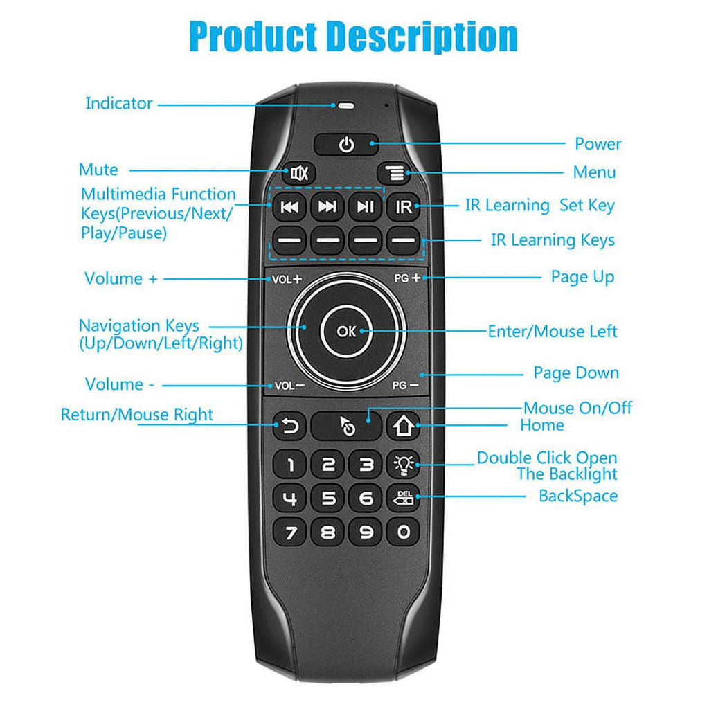 Air Mouse Gyroscope Mini Keyboard Backlight Wireless IR Learning Remote Control S8879