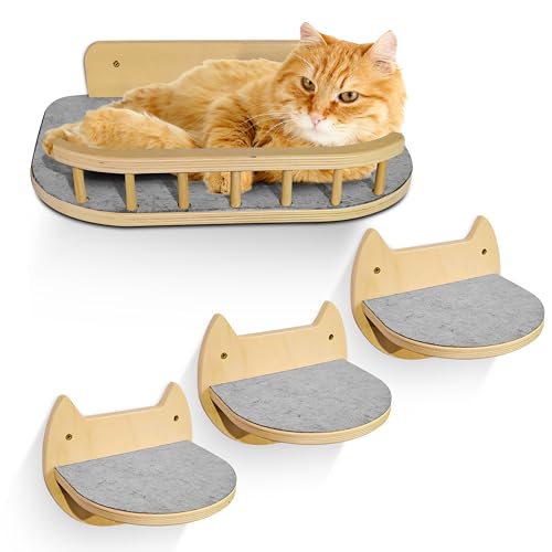 3 Steps Hardwood Cat Wall Shelves O90981