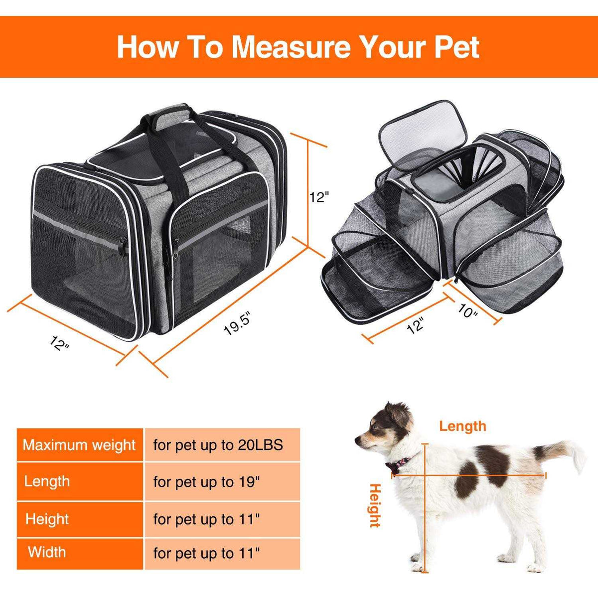 Soft Sided Pet Carrier 4 Expandable Collapsible G228
