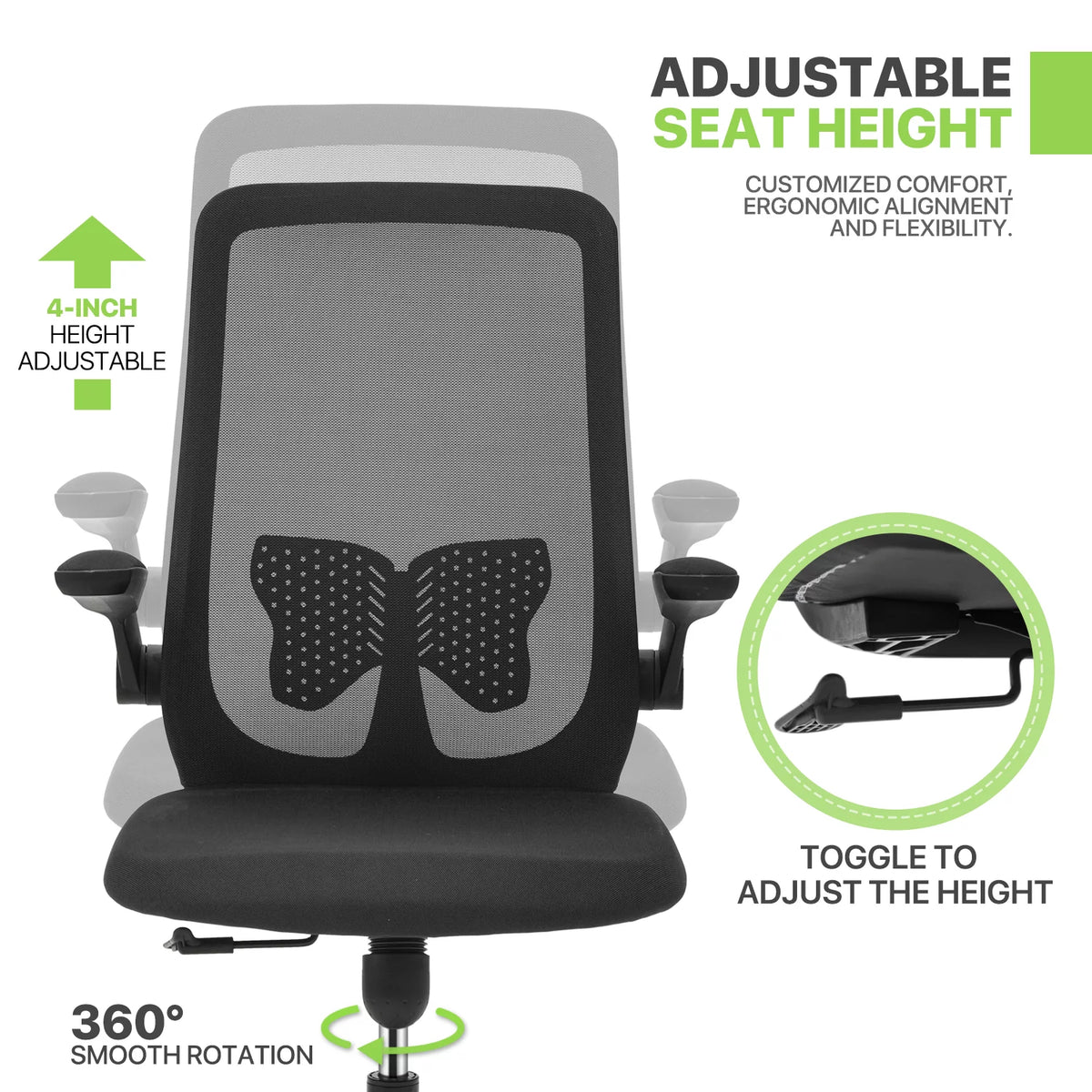 Black Adjustable Mesh Office Chair with Armrest K996