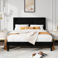 Queen Size Black Velvet Upholstered Platform Bed Frame E1759