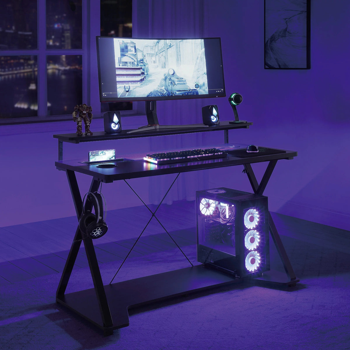 Gaming Desk with RGB LED Lights L696829