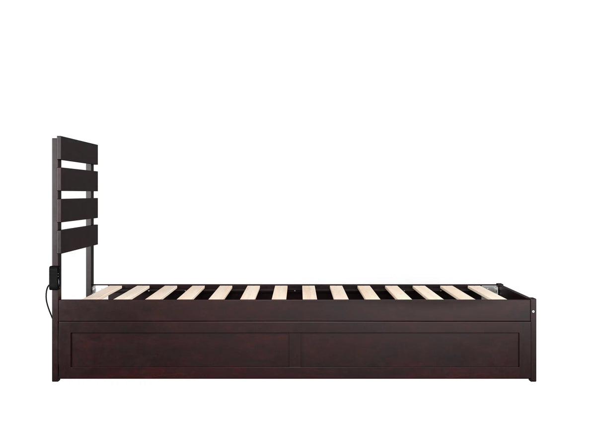 14" Twin XL Wood Platform Bed Frame with Trundle, Espresso J30528