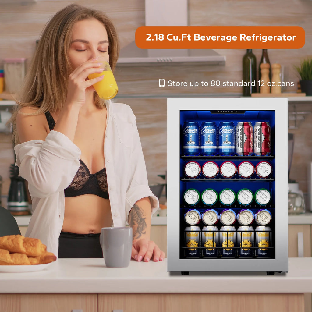 Freestanding Beverage Refrigerator Cooler, 77 Can Glass Door Q4335