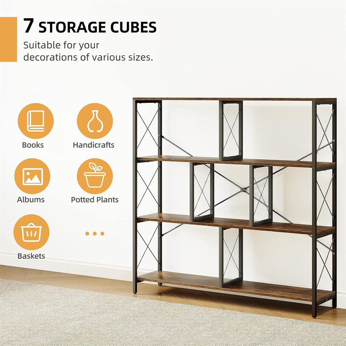 4 Tier Rustic Brown Bookshelf X687566