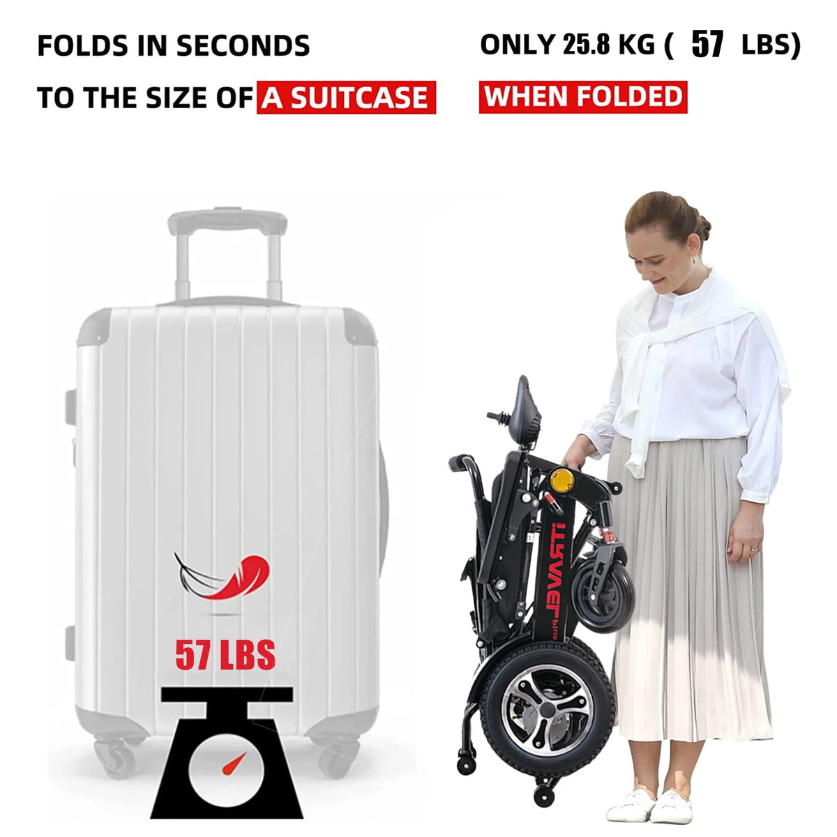 Lightweight Portable Folding Electric Wheelchair with Gel Seat Cushion K58616
