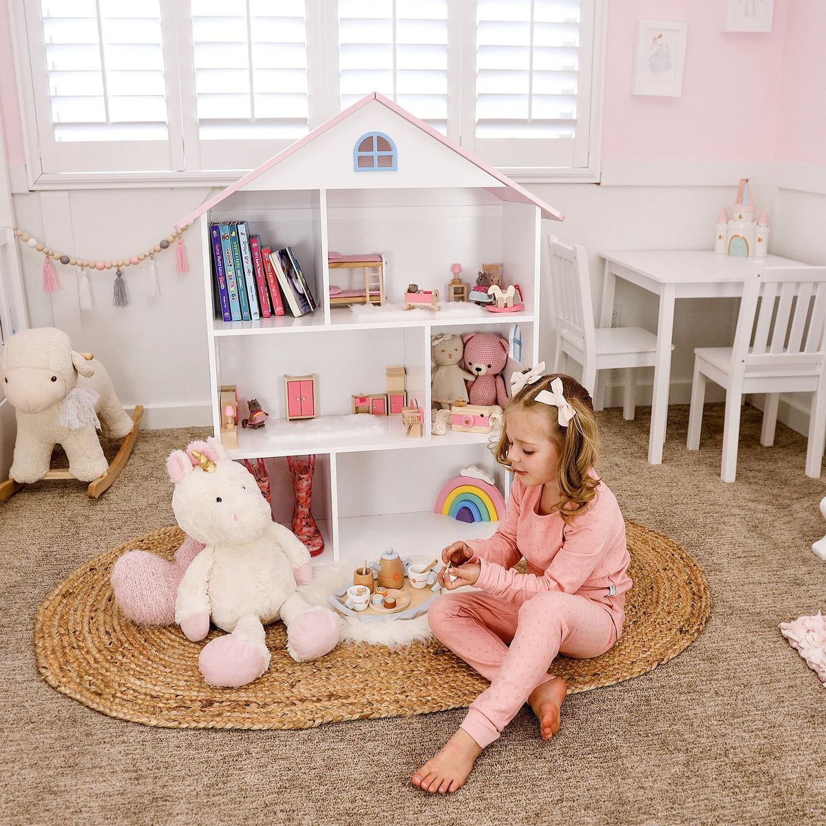 Kids Wooden Dollhouse Bookcase Q97766