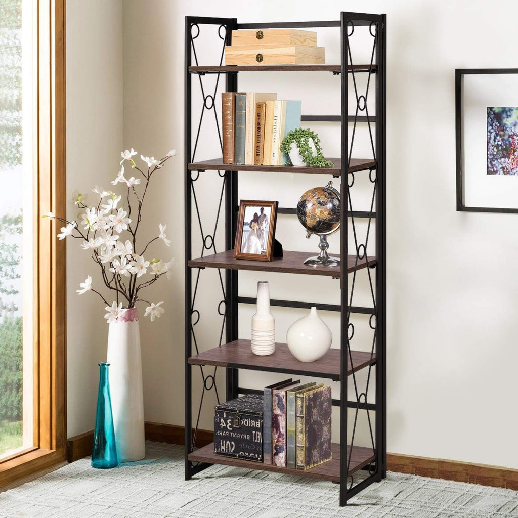 5 Shelf Folding Bookcase with Metal Frame L4348