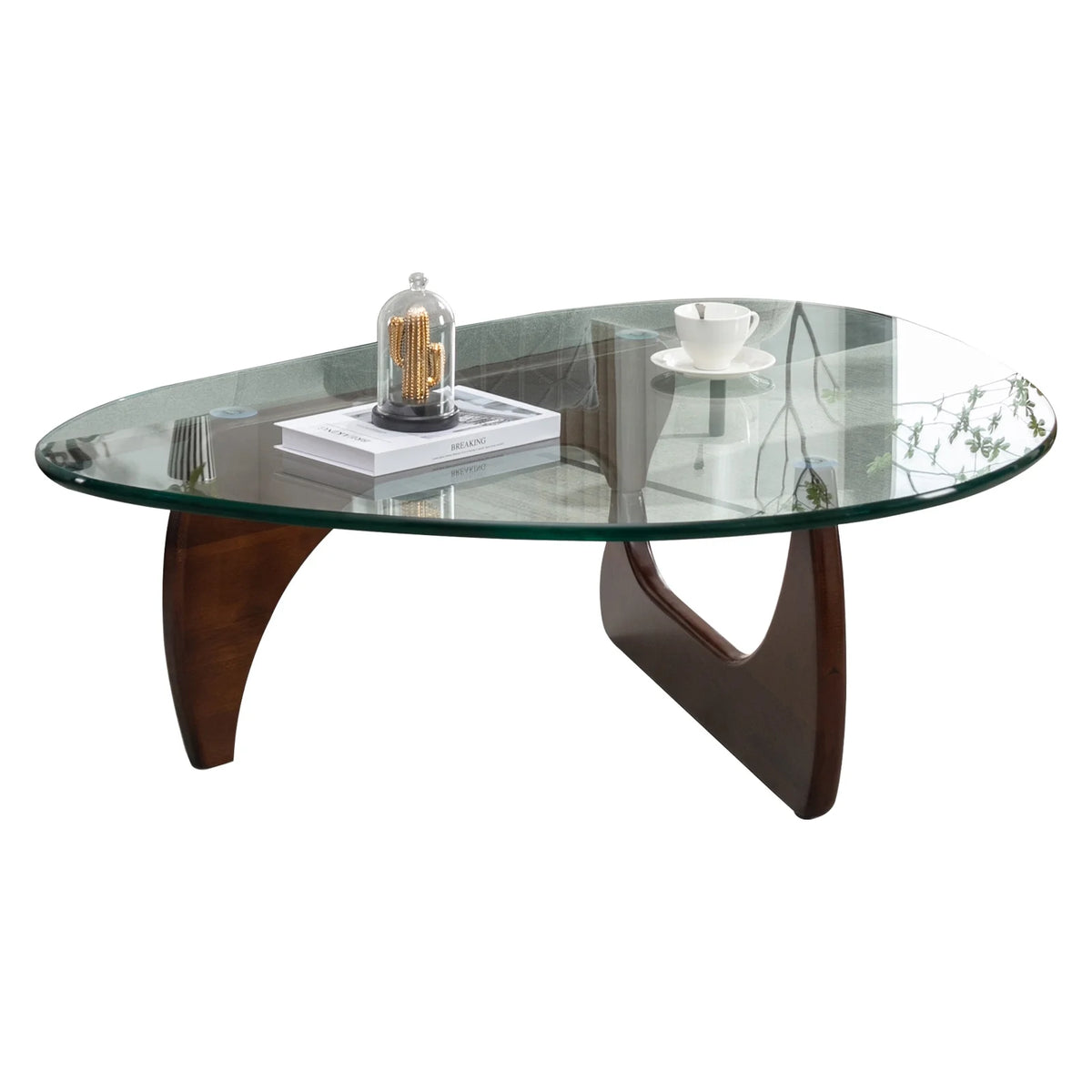 Tempered Glass Coffee Table with Dark Walnut Base Z28772