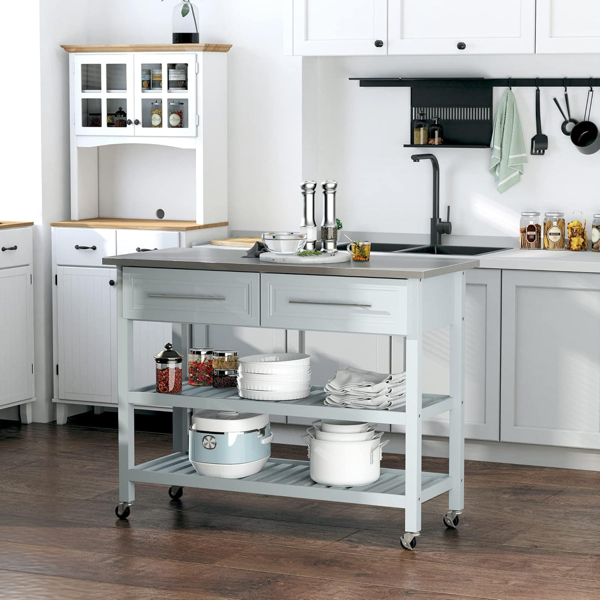 Rolling Kitchen Island Cart with Drawers and Shelves K47756