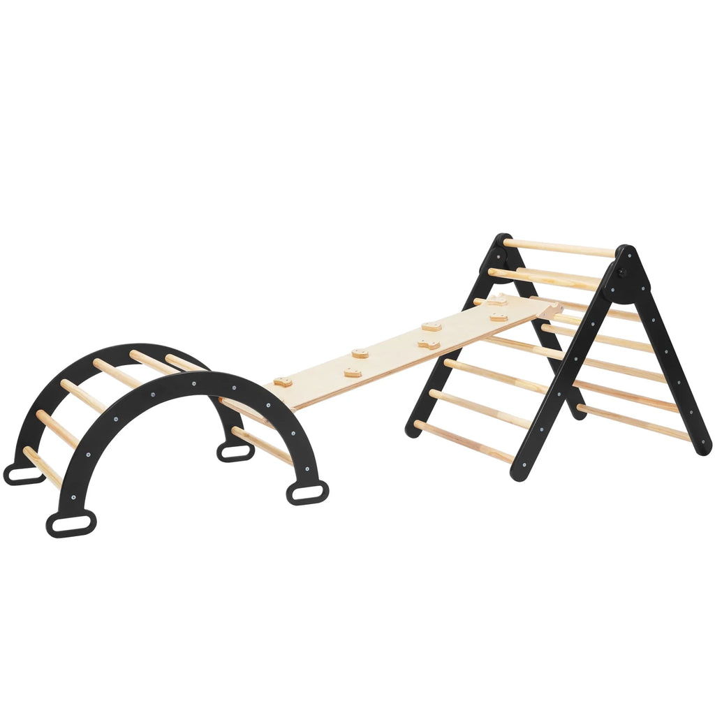 Foldable Wooden Climbing Triangle Arch with Ramp and Slide A7977