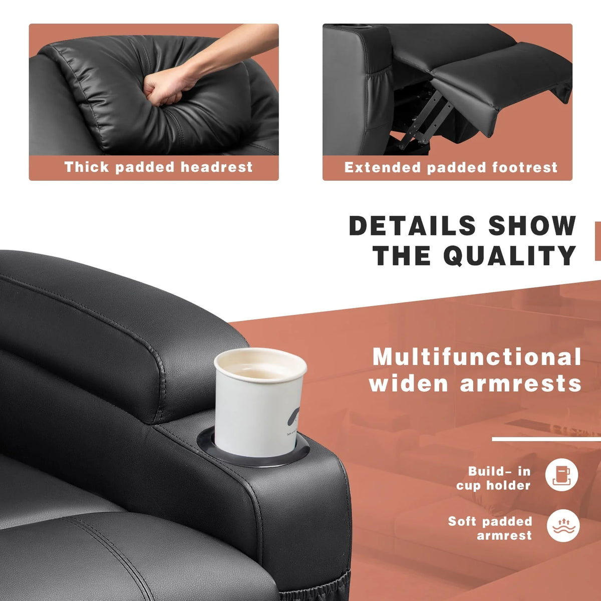 Black Faux Leather Power Lift Recliner P423716