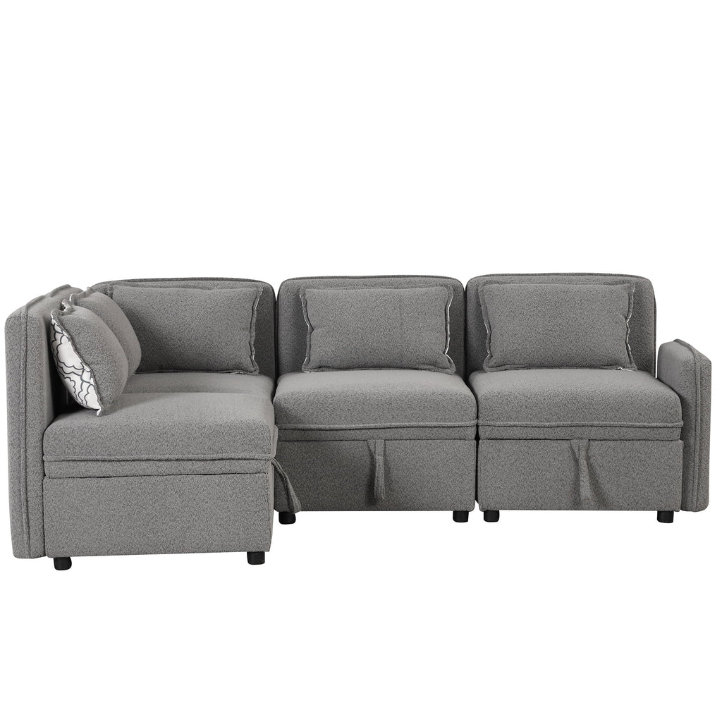 Gray Chenille Fabric 4 Seater Sectional Sofa with 5 Pillows K46333