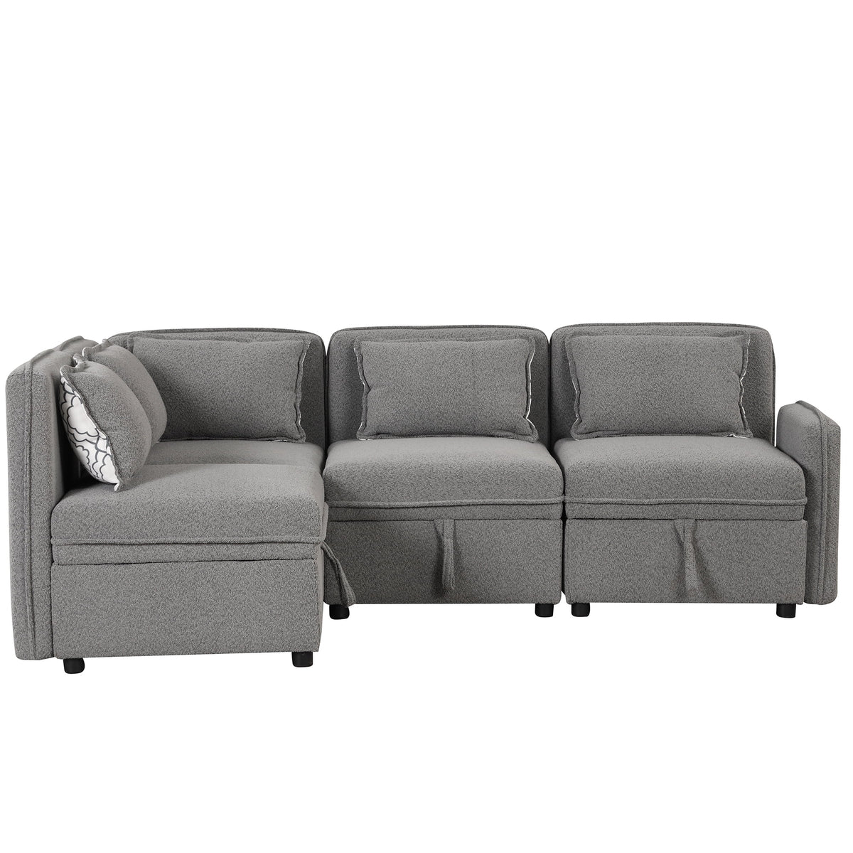 Gray Chenille Fabric 4 Seater Sectional Sofa with 5 Pillows K46333