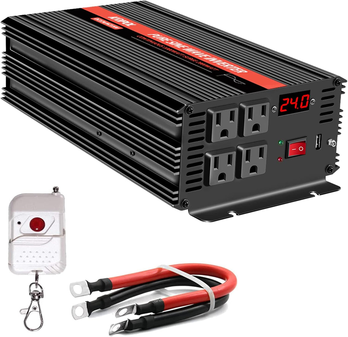 3000 Watt Pure Sine Wave Inverter 12V DC to 110V/120V AC with 4 AC Outlets & USB J6068