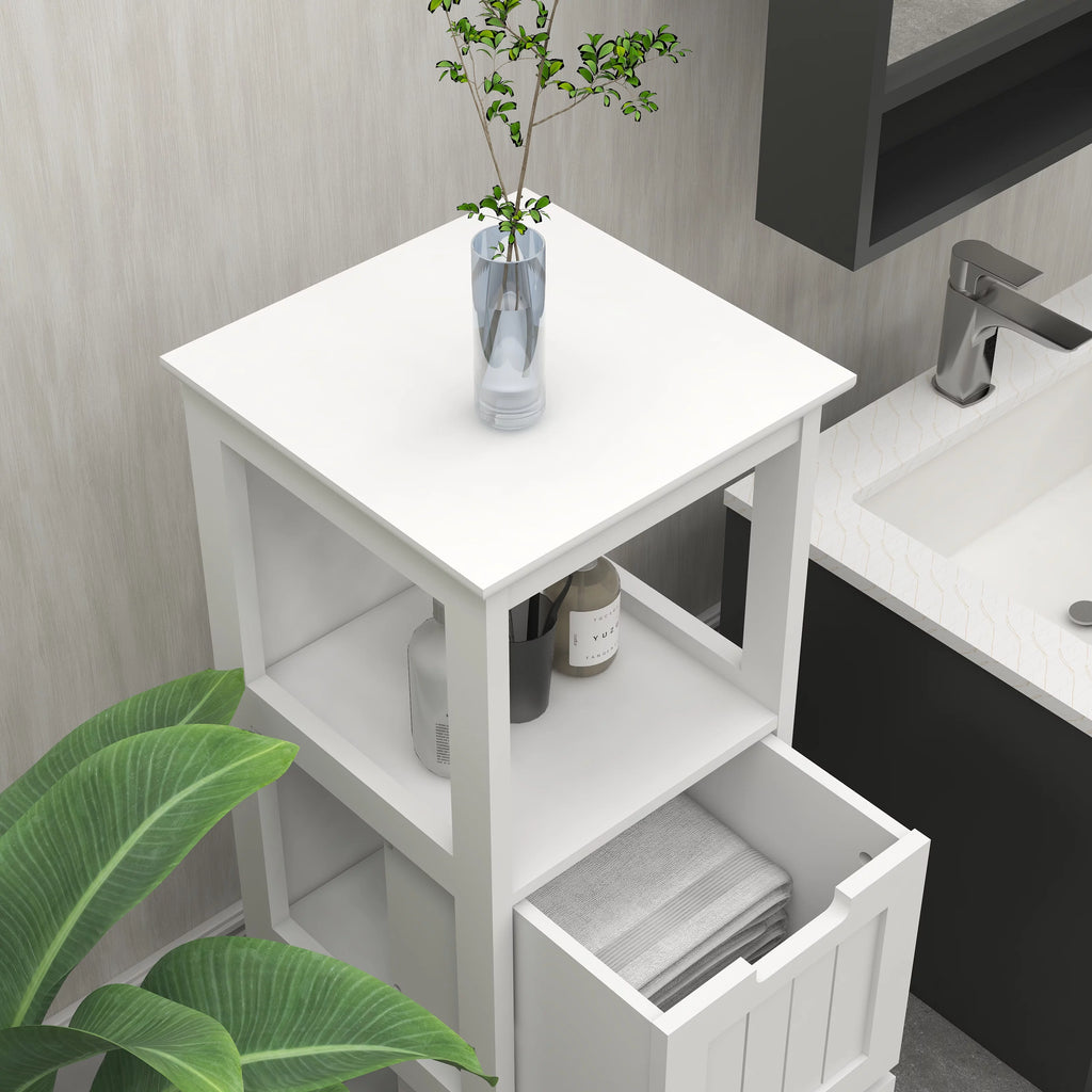 White 2 Drawer 1 Shelf Wood Bathroom Floor Cabinet I568