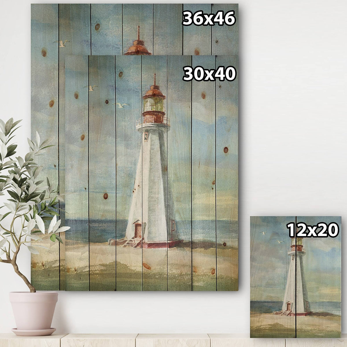 Nautical Beach Print on Natural Pine Wood Blue 30 in. Wide x 40 in. High K574101
