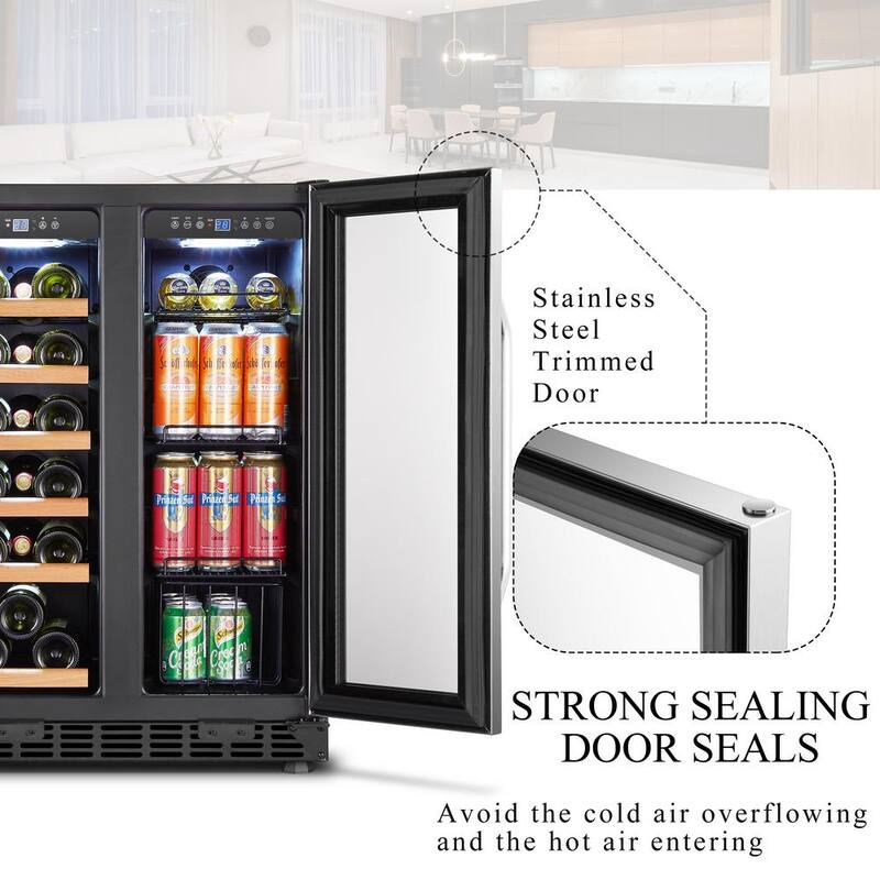 18-Bottle 55-Can Dual Zone Stainless Steel Wine Refrigerator E1640