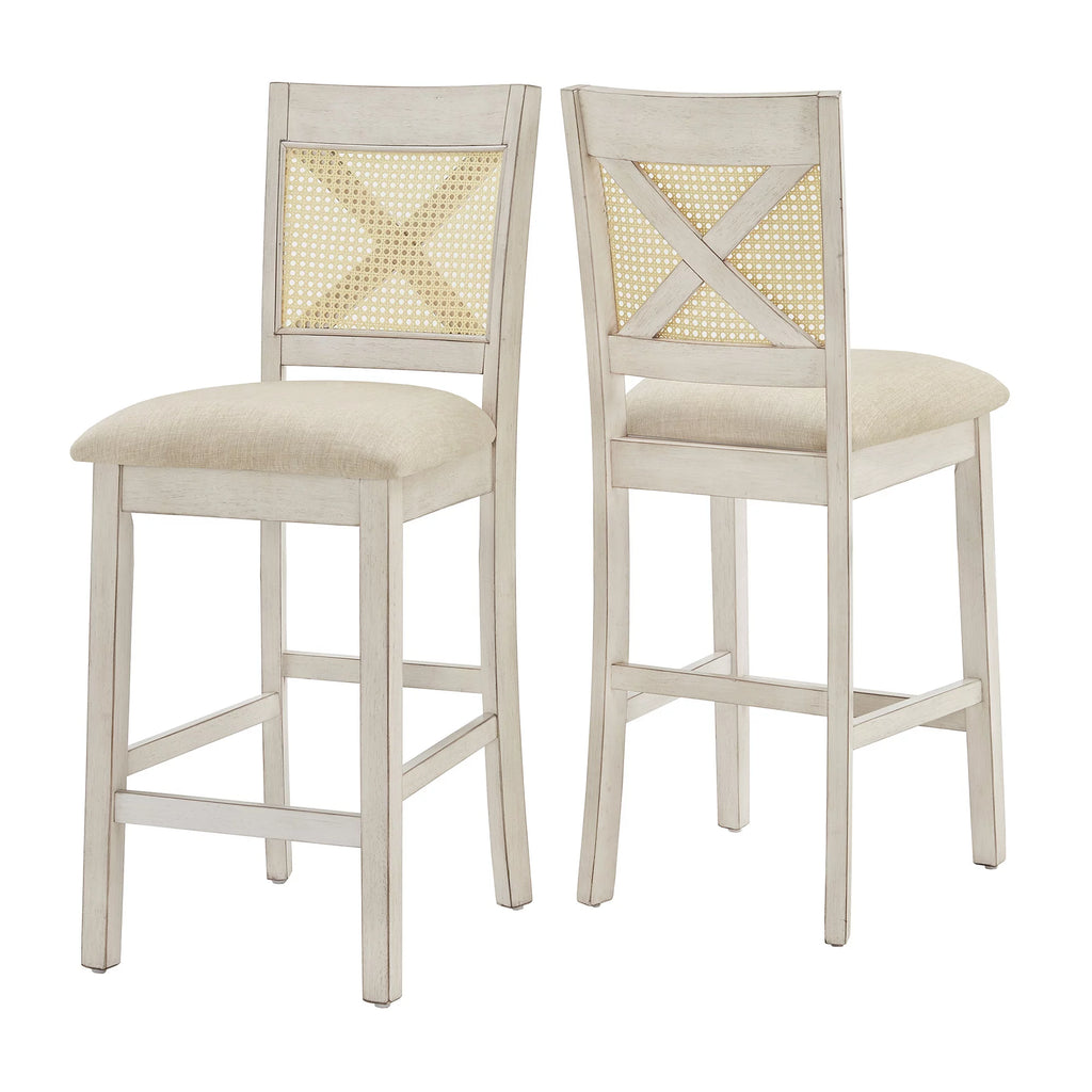 Antique White Beige Linen Counter Height Chair Set of 2 E164151