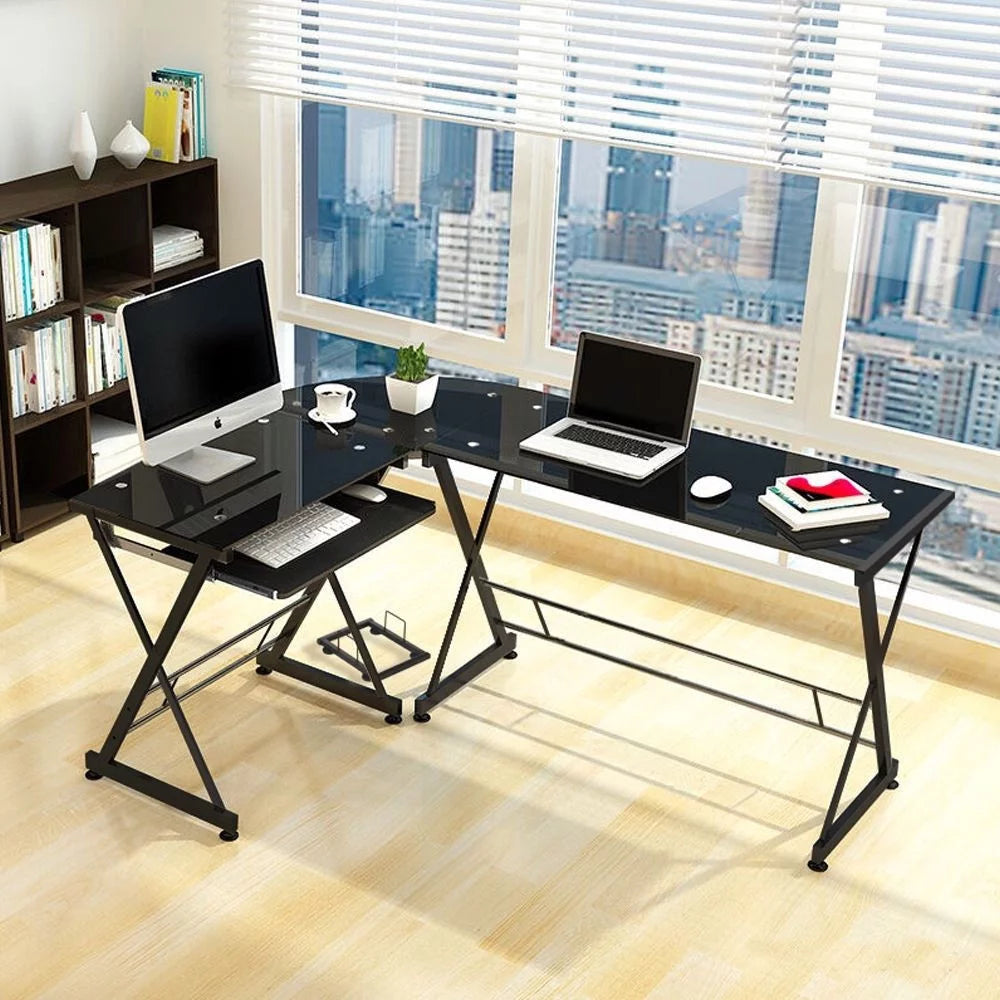 Black L-Shaped Computer Desk C486