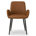Caramel Brown Arm Chair with Zigzag Stitching and Black Steel Legs Set of 2 N376