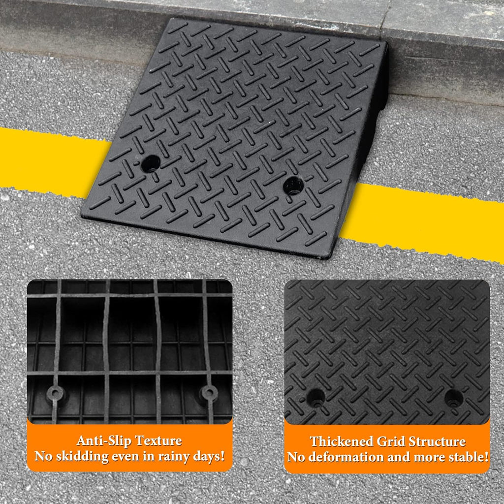 Rubber Curb Ramp 19.6 × 19.6 × 6 Heavy Duty Portable Threshold Ramp 2 PCS F841502