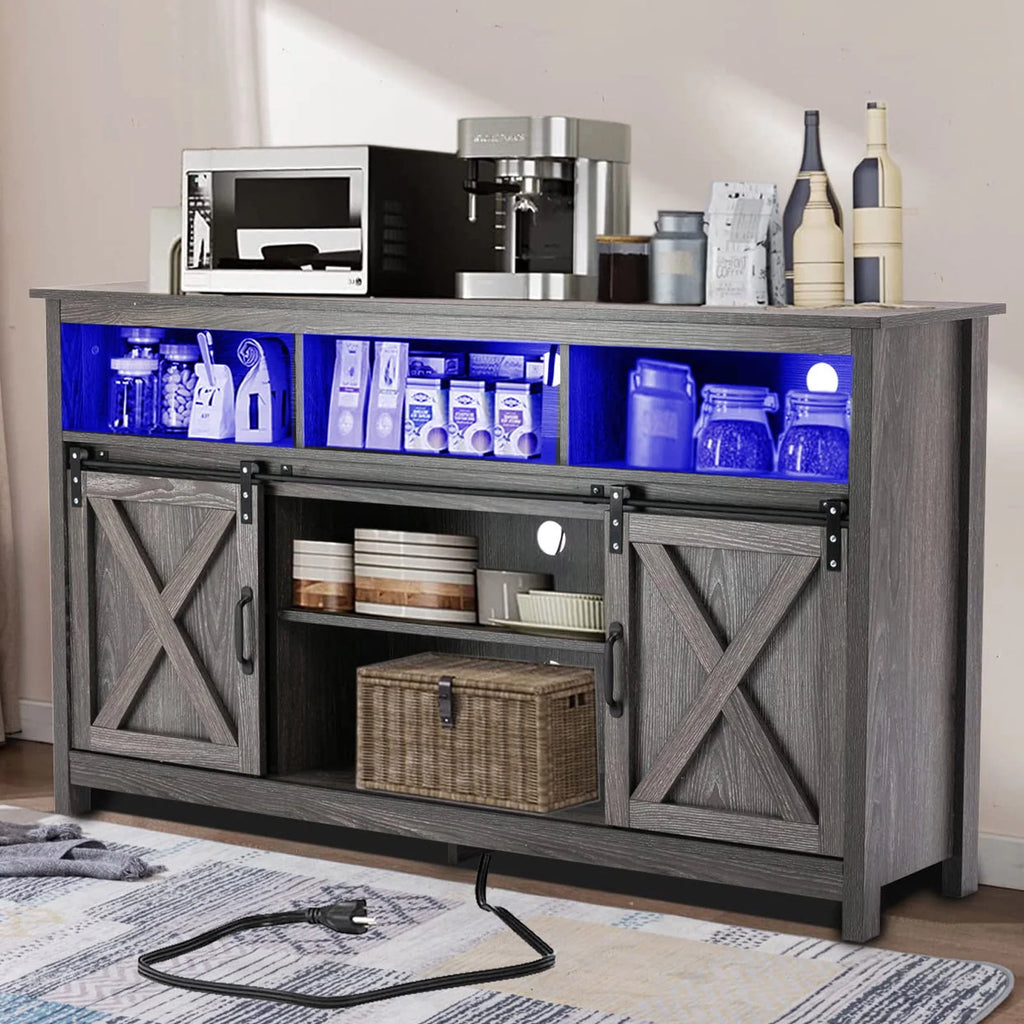57 Double Barn Door Cabinet with Power Outlet & LED Light P4282