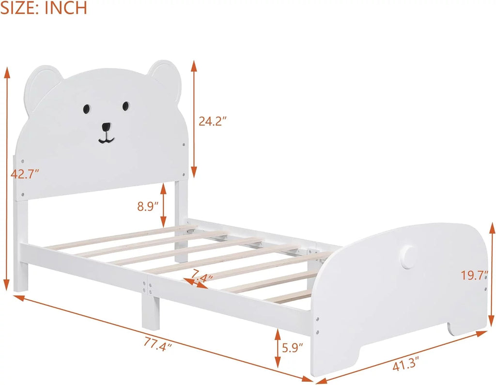 Kids Wood Platform Bed with Bear-Shaped Headboard and Footboard D711807