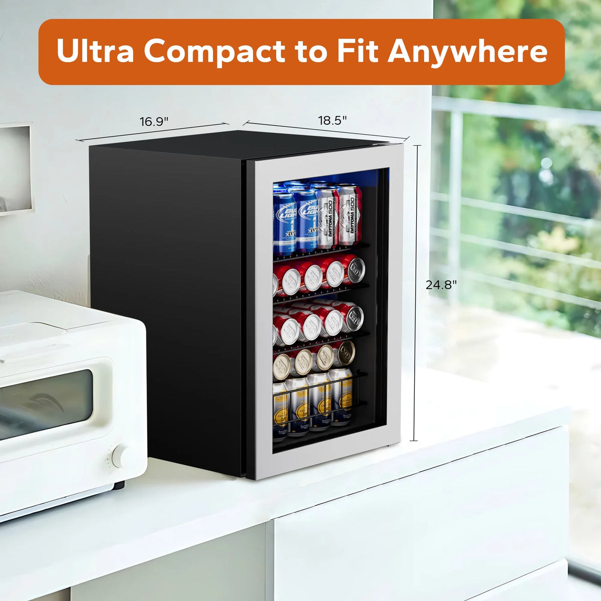 Freestanding Beverage Refrigerator Cooler, 77 Can Glass Door Q4335